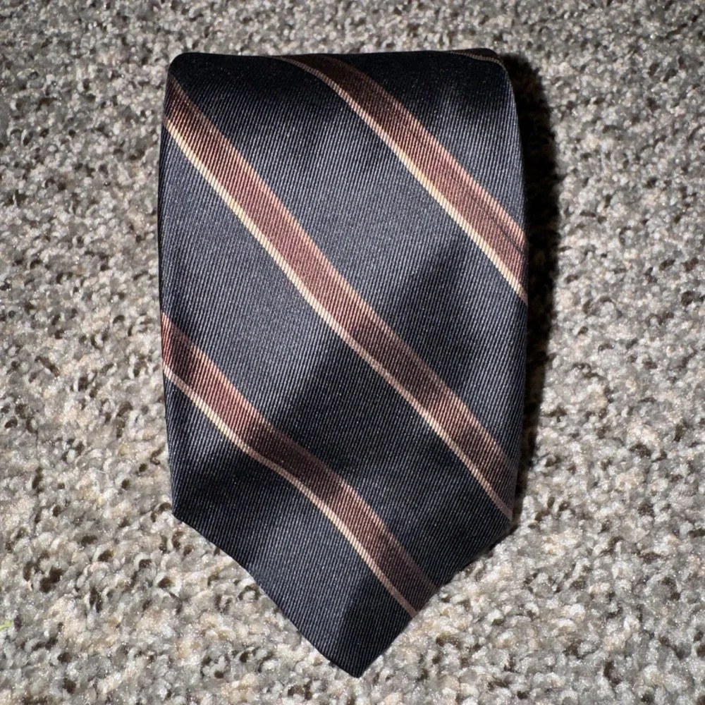 Robert Talbott Norton Ditto Silk Tie Vintage Black Brown Striped Made in England